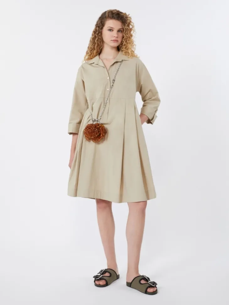 Flared cotton-poplin dress - SAND