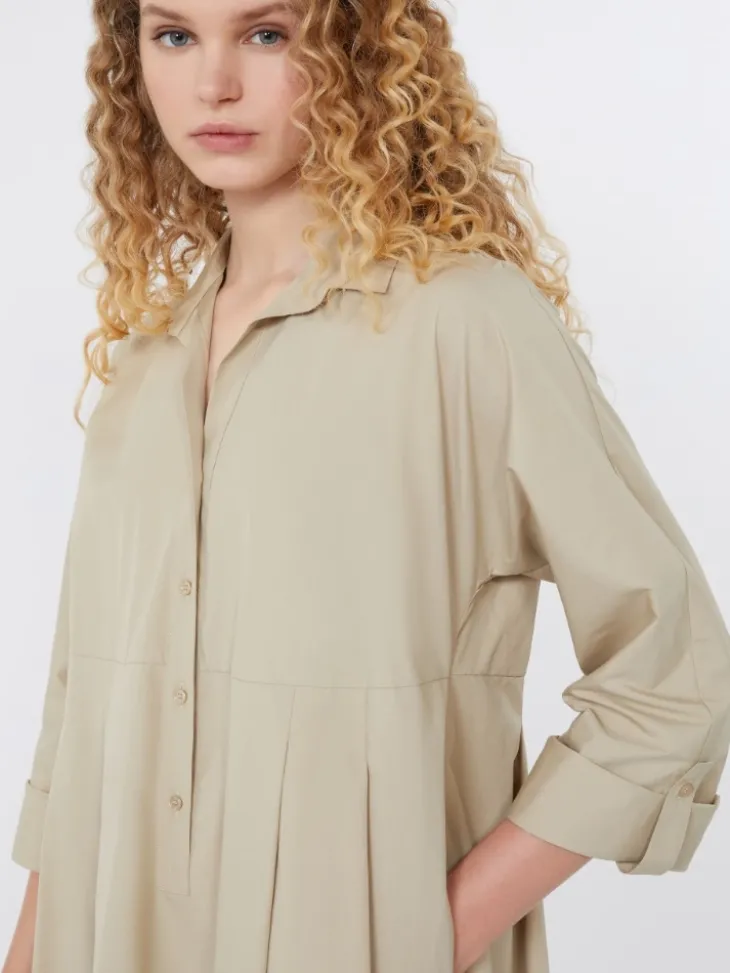 Flared cotton-poplin dress - SAND