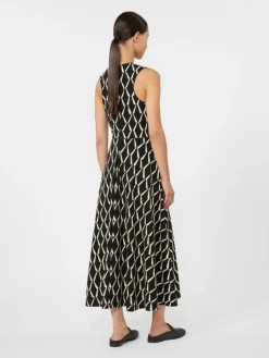 Flared dress in patterned jersey - BLACK