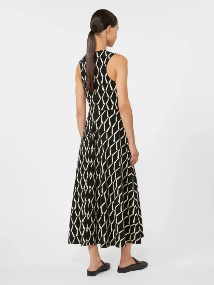 Flared dress in patterned jersey - BLACK