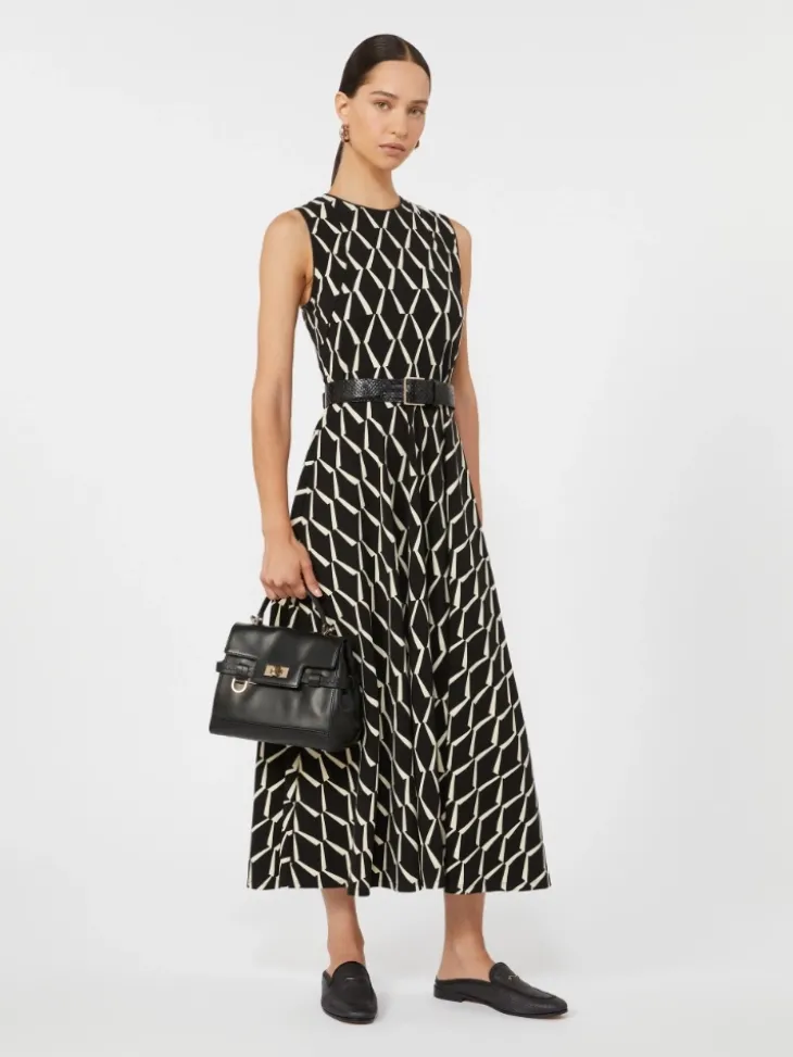 Flared dress in patterned jersey - BLACK