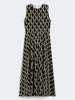 Flared dress in patterned jersey - BLACK