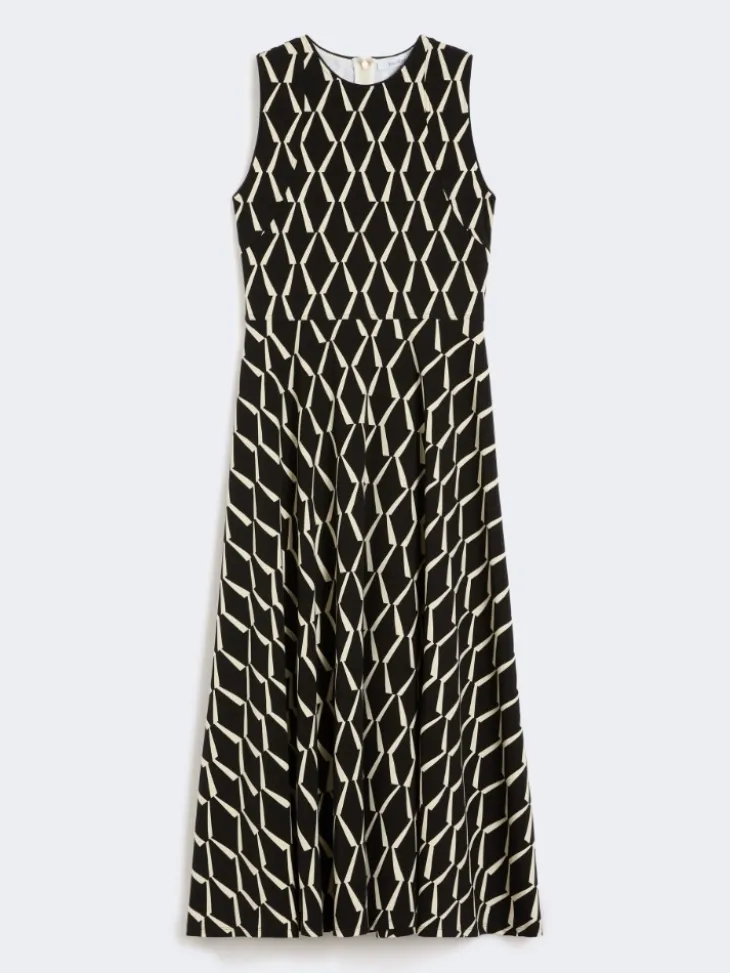 Flared dress in patterned jersey - BLACK