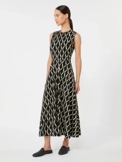 Flared dress in patterned jersey - BLACK