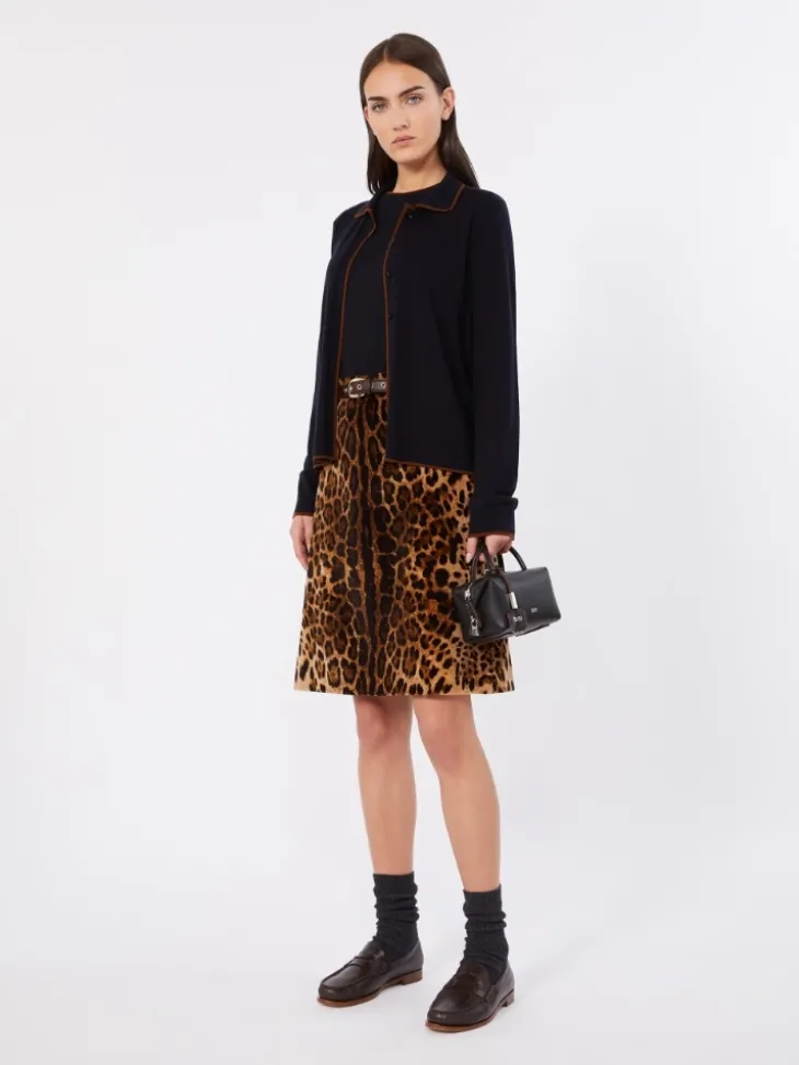 Flared printed velvet mini skirt - BROWN