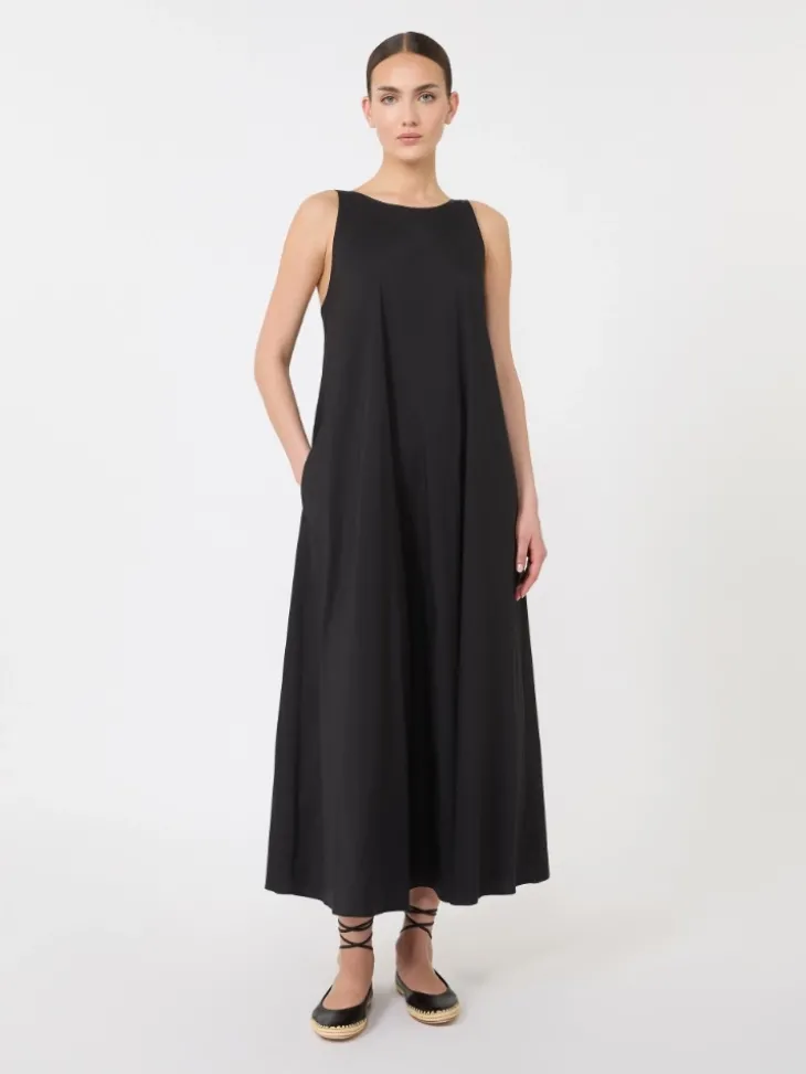 Flared stretch poplin dress - BLACK