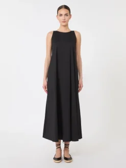 Flared stretch poplin dress - BLACK