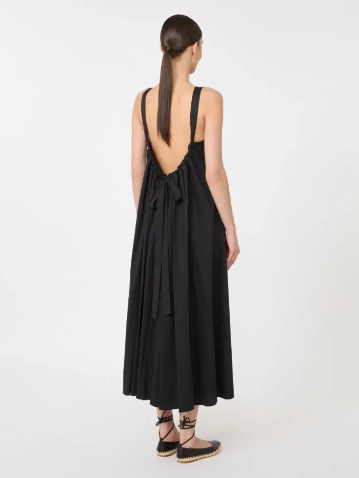 Flared stretch poplin dress - BLACK