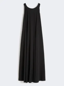 Flared stretch poplin dress - BLACK