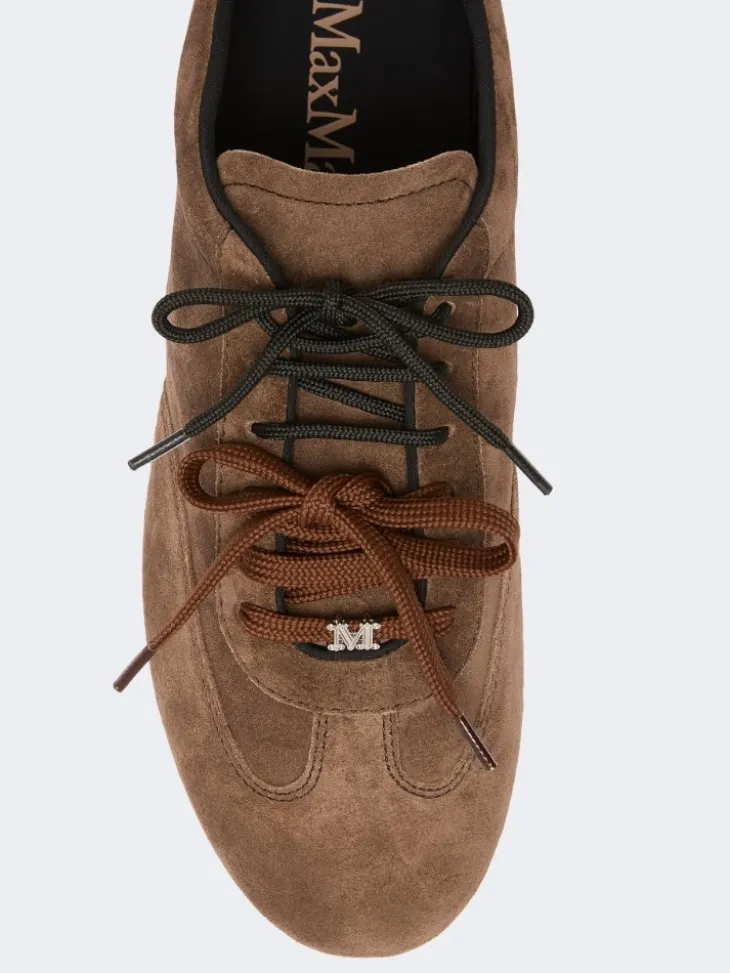Flat split-leather trainers - DARK BROWN