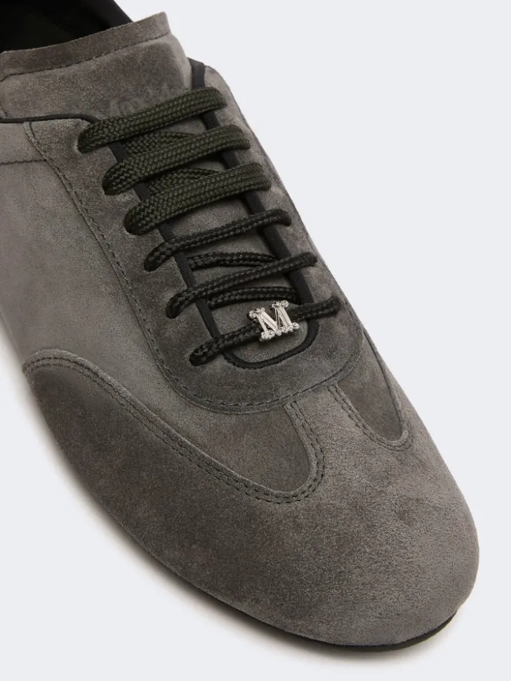 Flat split-leather trainers - MEDIUM GREY
