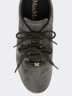 Flat split-leather trainers - MEDIUM GREY