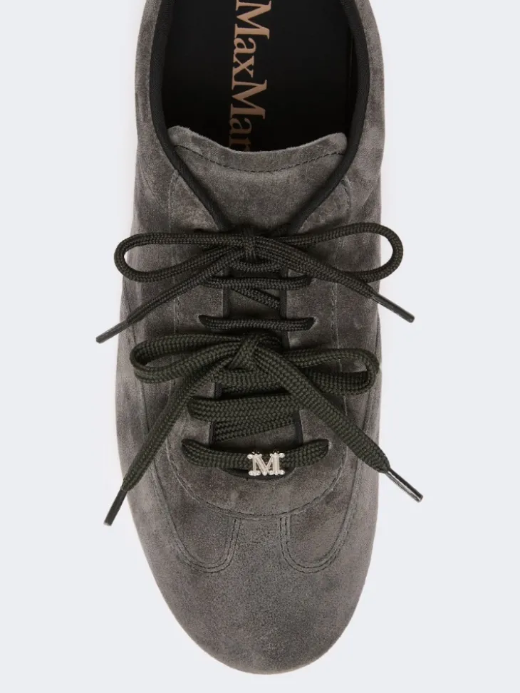 Flat split-leather trainers - MEDIUM GREY