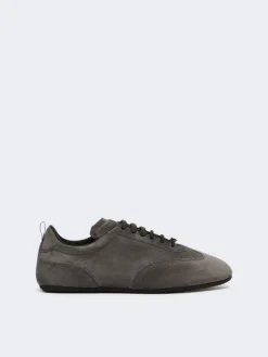 Flat split-leather trainers - MEDIUM GREY