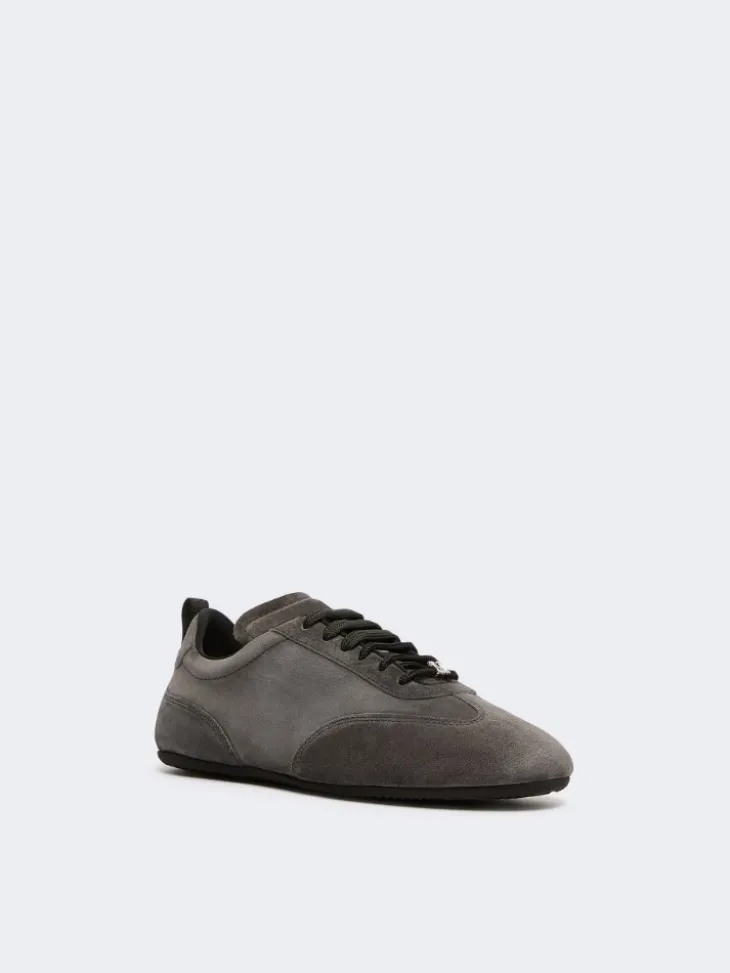 Flat split-leather trainers - MEDIUM GREY