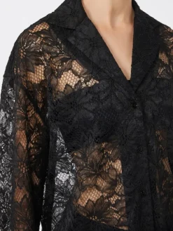 Floral lace shirt - BLACK