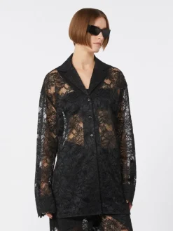 Floral lace shirt - BLACK