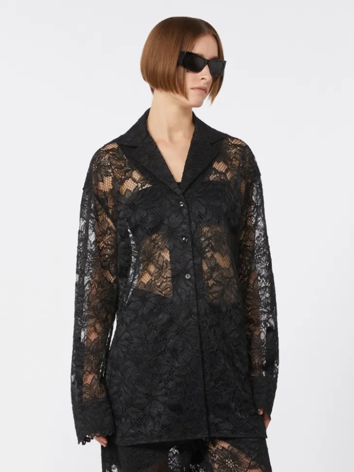 Floral lace shirt - BLACK