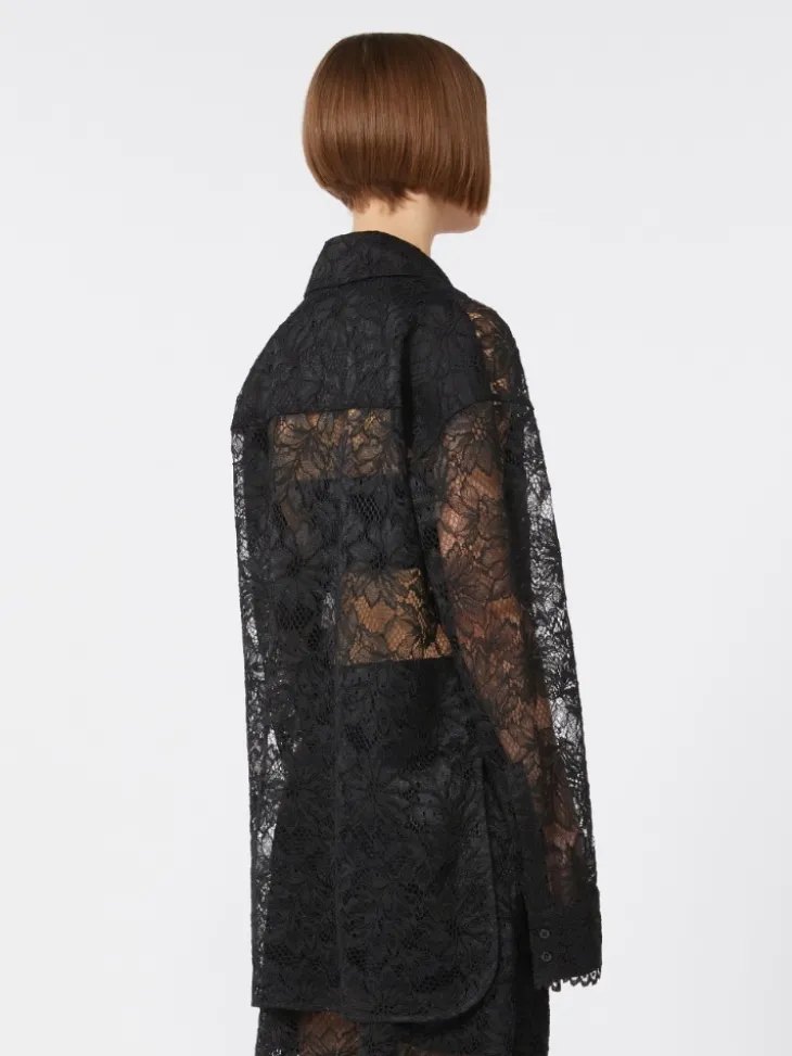 Floral lace shirt - BLACK