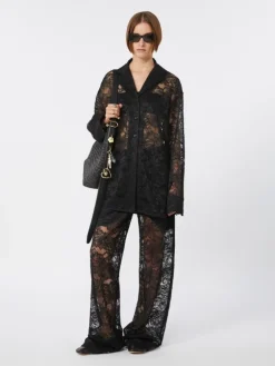 Floral lace shirt - BLACK