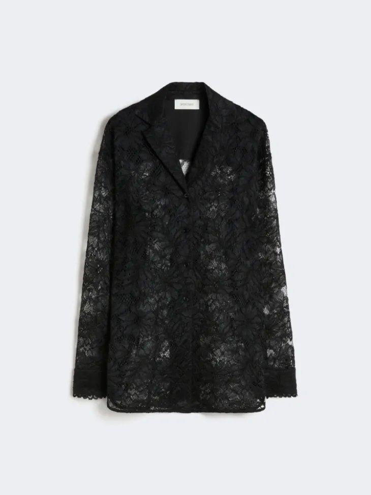 Floral lace shirt - BLACK