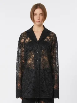 Floral lace shirt - BLACK