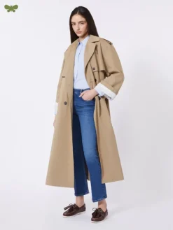 Flowing cotton and nylon trench coat - HAZELNUT BROWN