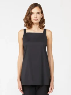 Flowing stretch poplin top - BLACK