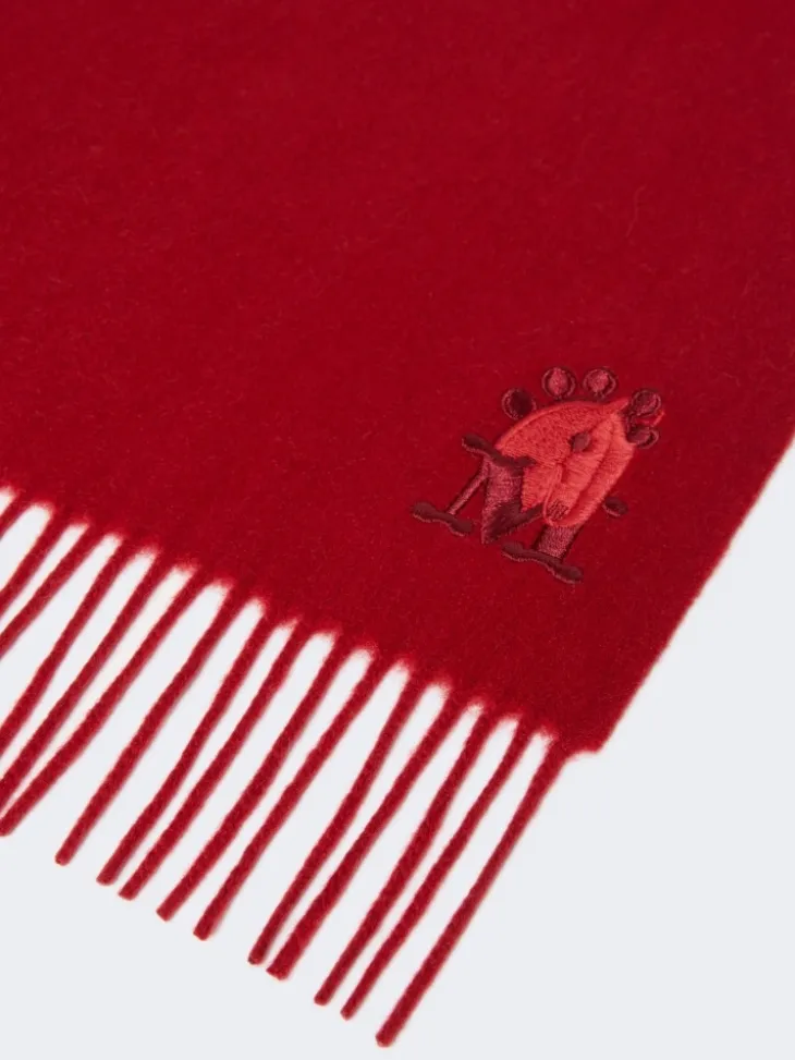 Fringed cashmere stole - DARK RED