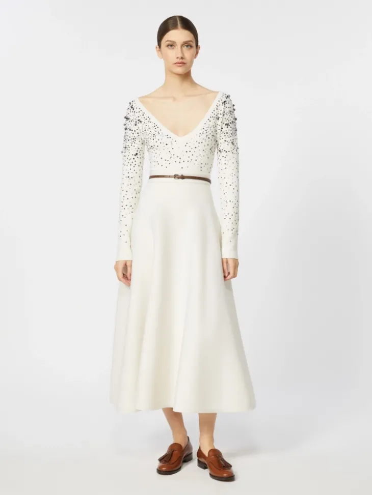 Full, tech wool skirt - IVORY
