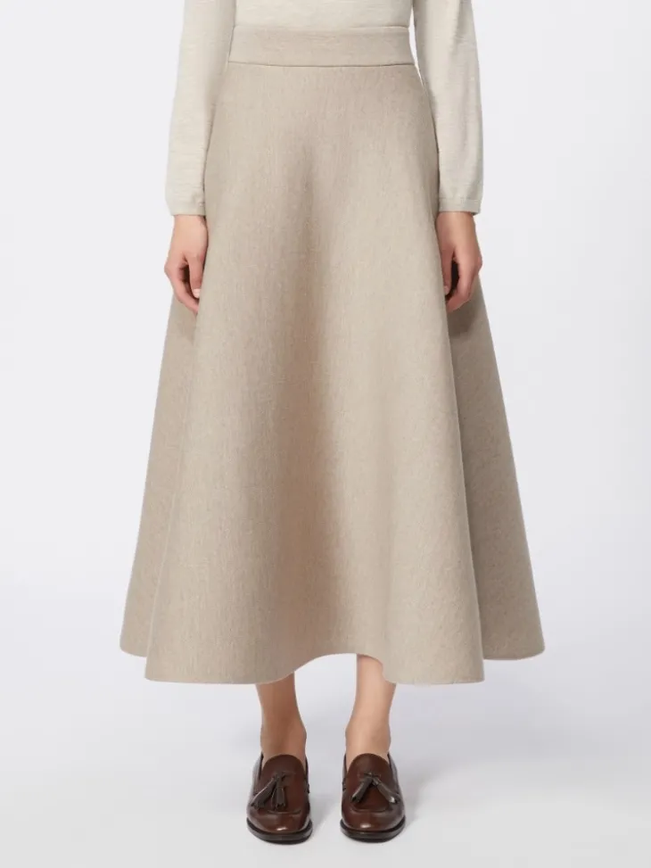 Full, tech wool skirt - SAND