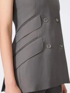 Gabardine wool sleeveless jacket - MEDIUM GREY