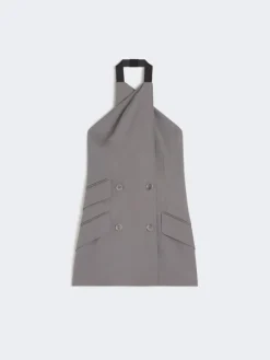 Gabardine wool sleeveless jacket - MEDIUM GREY