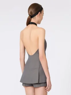 Gabardine wool sleeveless jacket - MEDIUM GREY