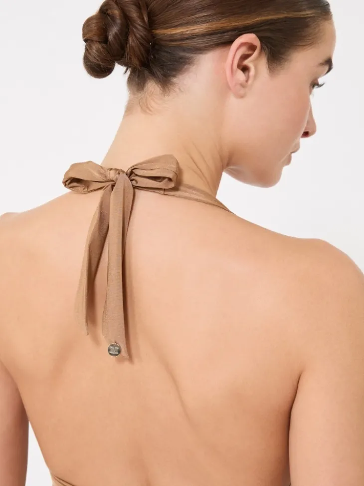 Gathered jersey swimsuit - CAMEL