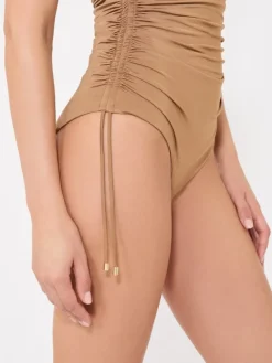 Gathered jersey swimsuit - CAMEL