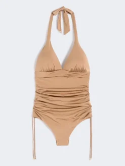 Gathered jersey swimsuit - CAMEL