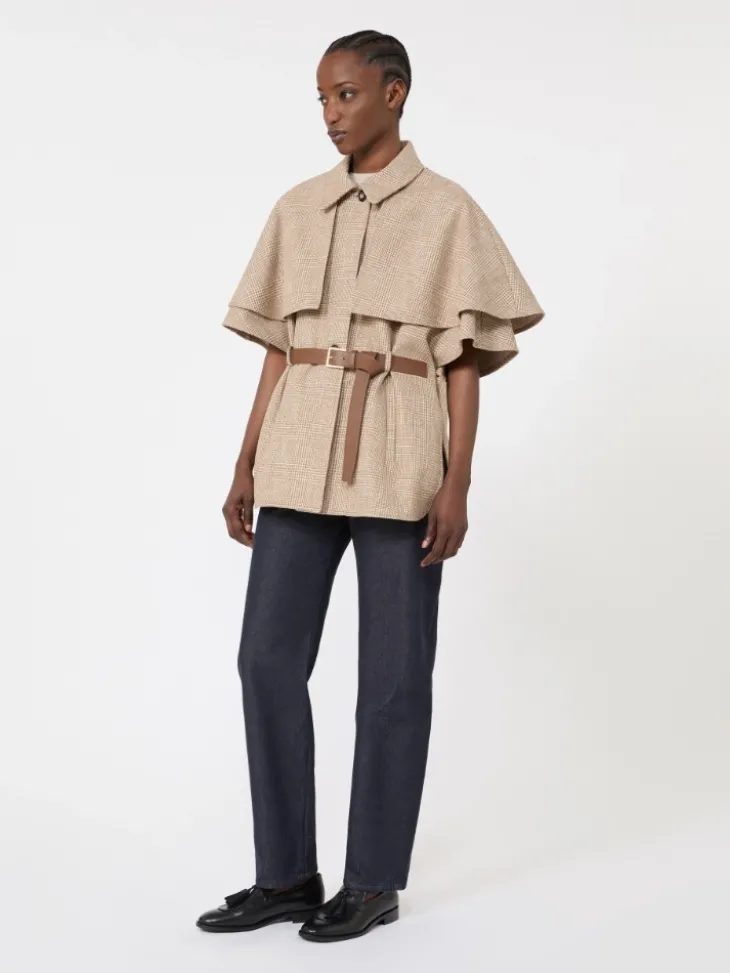 Glen plaid cotton cloak - TOBACCO