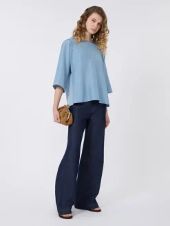 Habotai silk and jersey blouse - LIGHT BLUE