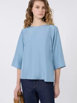 Habotai silk and jersey blouse - LIGHT BLUE