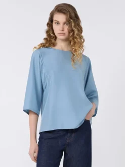 Habotai silk and jersey blouse - LIGHT BLUE