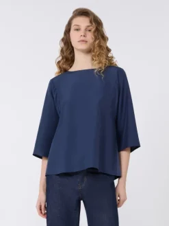 Habotai silk and jersey blouse - NAVY