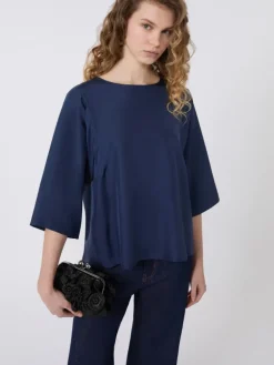 Habotai silk and jersey blouse - NAVY
