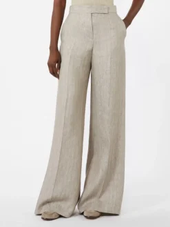 Herringbone linen twill trousers - BEIGE