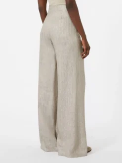 Herringbone linen twill trousers - BEIGE