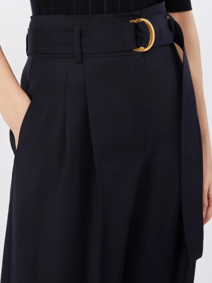 High-waisted woollen cloth trousers - NAVY