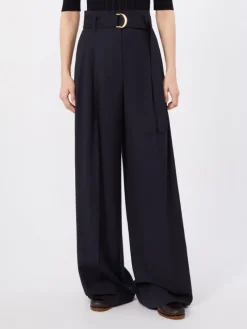 High-waisted woollen cloth trousers - NAVY