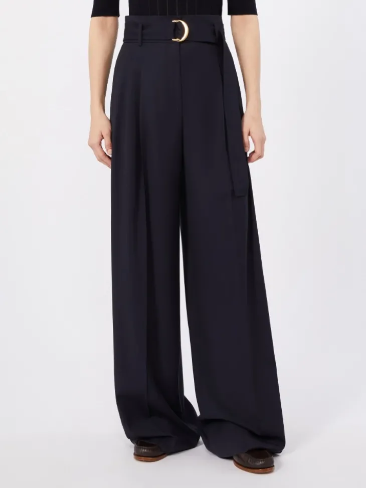 High-waisted woollen cloth trousers - NAVY