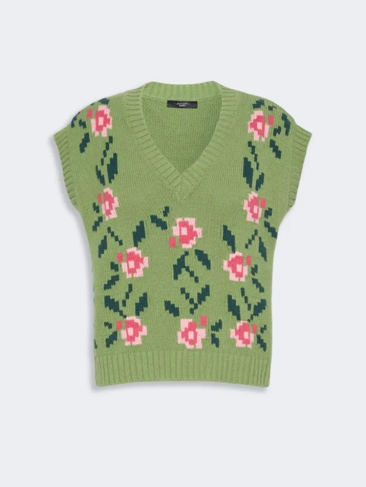 Inlaid cotton-blend gilet - GREEN