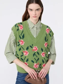 Inlaid cotton-blend gilet - GREEN